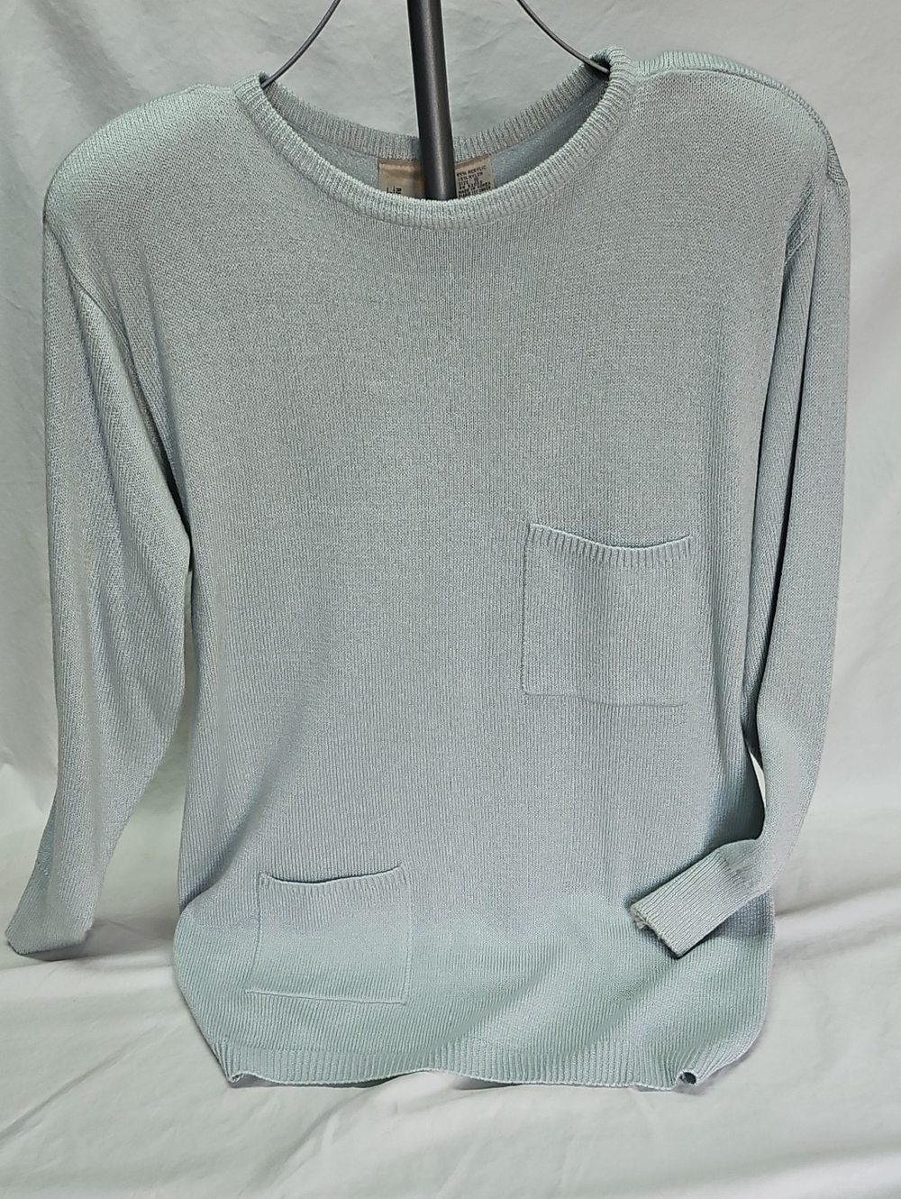 Liz Claiborne Vintage Baby Blue Knit Crewneck Sweater With Pockets